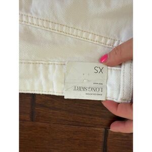 NWT Mango MNG Long White Denim Maxi Skirt Front Slit Raw Hem XS